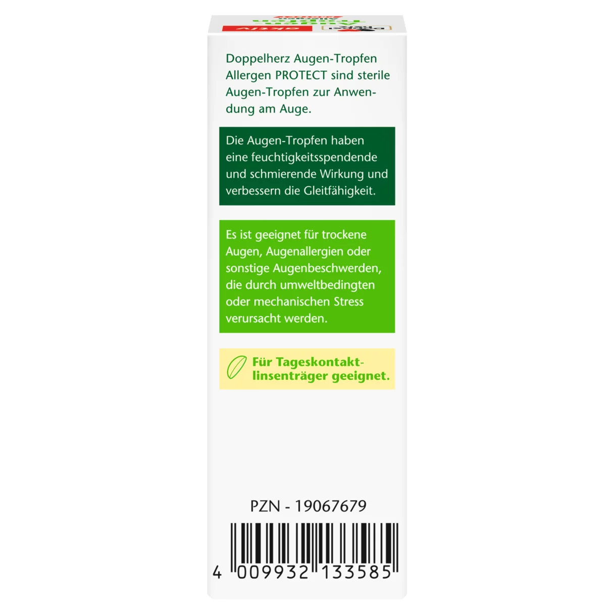 Abbildung der Produktverpackung Doppelherz aktiv Augen-Tropfen Allergen PROTECT Rückansicht